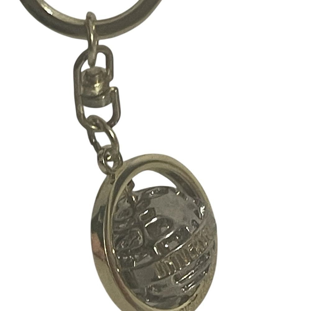 Universal Studios Silver Tone Spinning Globe Metal Keychain